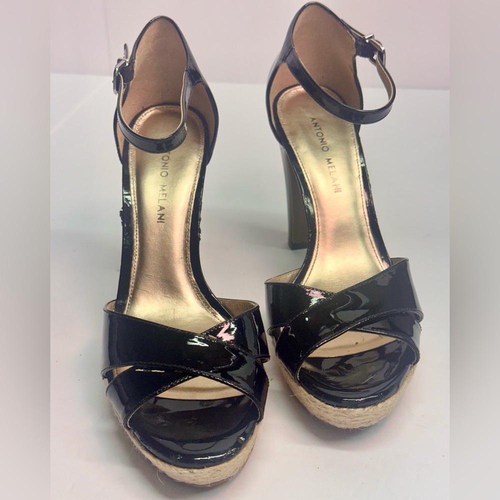 Black patent strappy platform heels Antonio Milano size 9